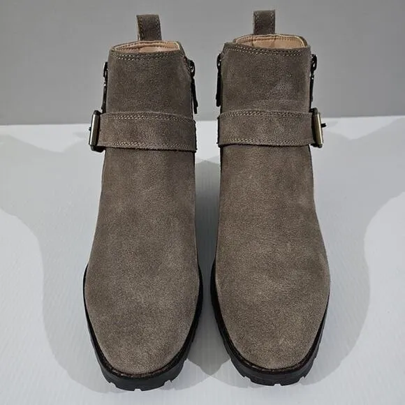 NEW Blondo Susan Zip Ankle Bootie Moto Waterproof Dark Taupe Suede Size 7.5