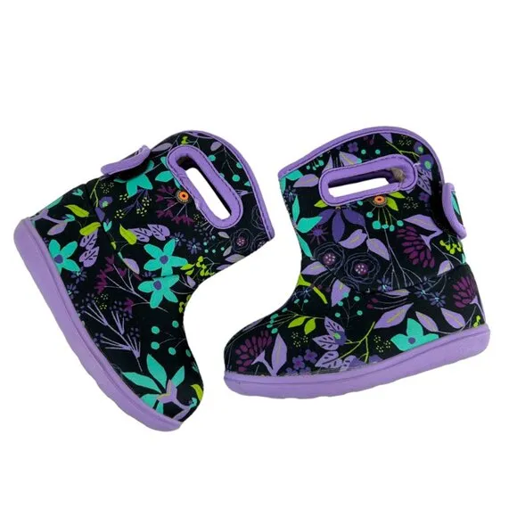 New BOGS II Cartoon Flowers Waterproof Fur Lined Boots Size 6 Toddler Kids Baby