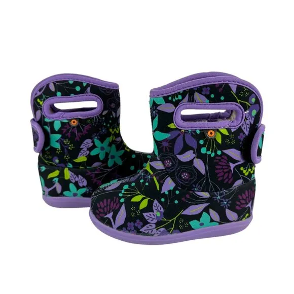 New BOGS II Cartoon Flowers Waterproof Fur Lined Boots Size 6 Toddler Kids Baby