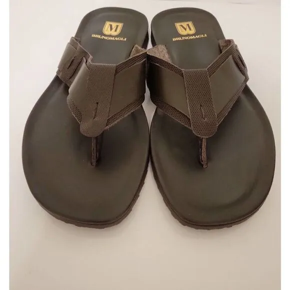 New BRUNO MAGLI Sandals Flip Flops Brown Leather Size 8 MSRP $299 Amalfi
