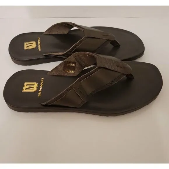 New BRUNO MAGLI Sandals Flip Flops Brown Leather Size 8 MSRP $299 Amalfi