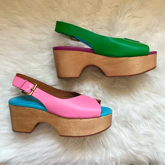 New! CHARLOTTE STONE Cedric Colorblock Platform Sandals Clogs in Cabana