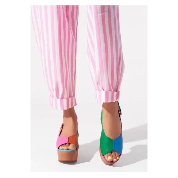 New! CHARLOTTE STONE Cedric Colorblock Platform Sandals Clogs in Cabana