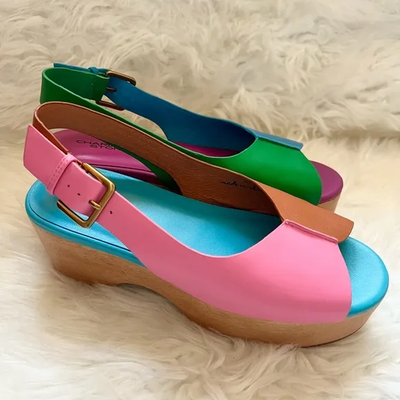 New! CHARLOTTE STONE Cedric Colorblock Platform Sandals Clogs in Cabana