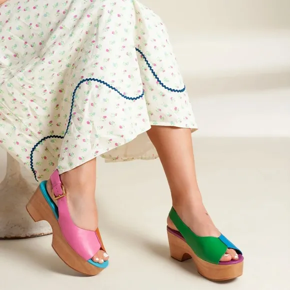 New! CHARLOTTE STONE Cedric Colorblock Platform Sandals Clogs in Cabana