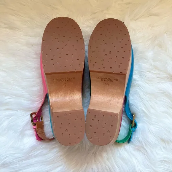 New! CHARLOTTE STONE Cedric Colorblock Platform Sandals Clogs in Cabana