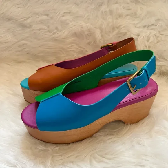 New! CHARLOTTE STONE Cedric Colorblock Platform Sandals Clogs in Cabana