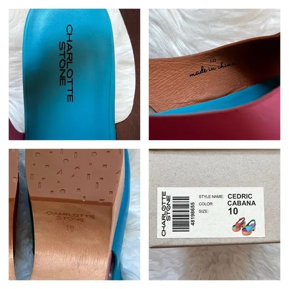 New! CHARLOTTE STONE Cedric Colorblock Platform Sandals Clogs in Cabana