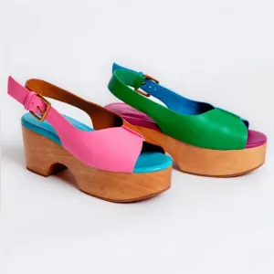 New! CHARLOTTE STONE Cedric Colorblock Platform Sandals Clogs in Cabana