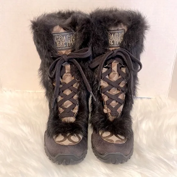 New Coach Jennie Fur Trim Boots Size 6 1/2