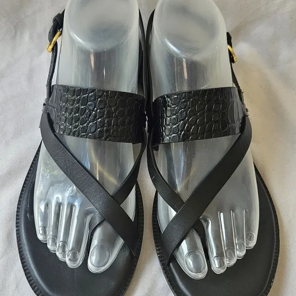 New Cole Haan Anica Lux Sandals Black Crocodile Leather Size Women's Size 7