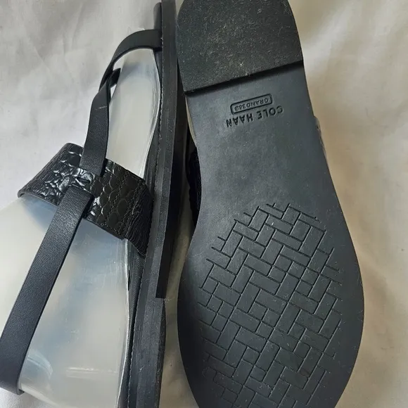 New Cole Haan Anica Lux Sandals Black Crocodile Leather Size Women's Size 7