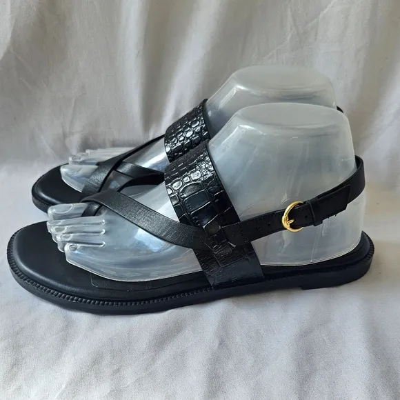 New Cole Haan Anica Lux Sandals Black Crocodile Leather Size Women's Size 7