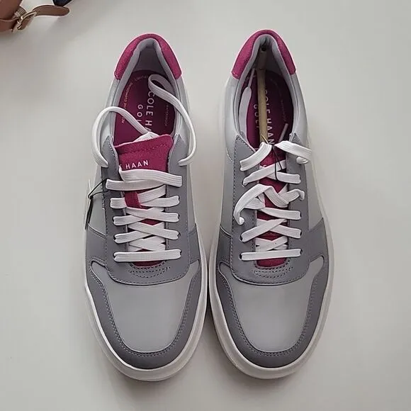NEW COLE HAAN GRAND 360 WATERPROOF GRAY LEATHER PINK LACE UP GOLF SNEAKERS SHOES