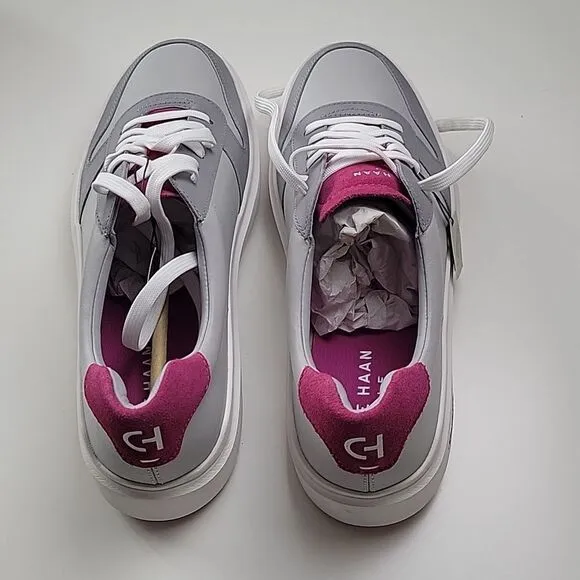 NEW COLE HAAN GRAND 360 WATERPROOF GRAY LEATHER PINK LACE UP GOLF SNEAKERS SHOES