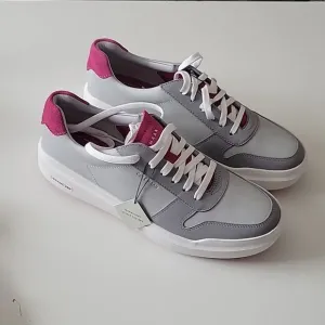 NEW COLE HAAN GRAND 360 WATERPROOF GRAY LEATHER PINK LACE UP GOLF SNEAKERS SHOES