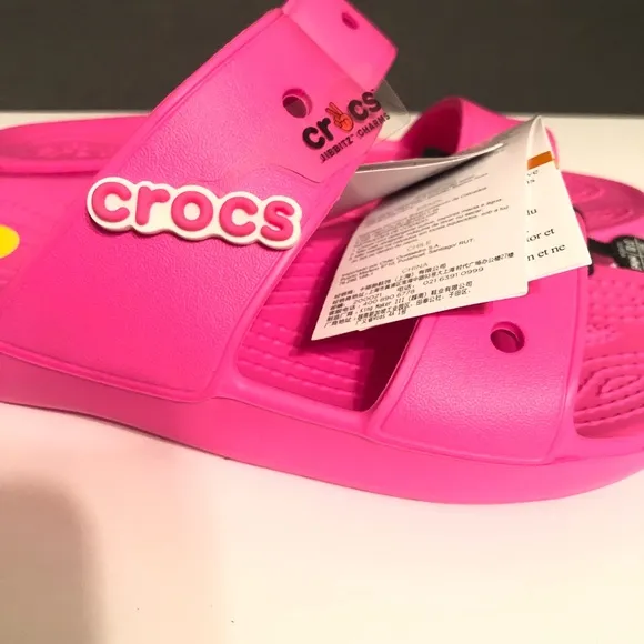 NEW CROCS Classic Womens Water Sandals Slides Flip Flops Pink Jibbitz Charm Sz 7