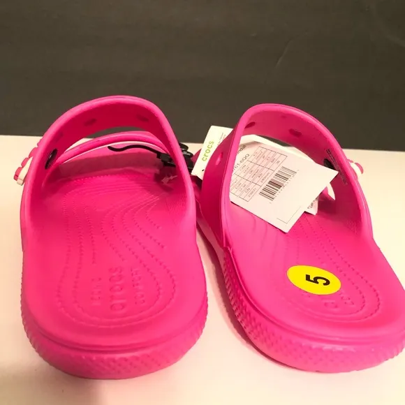 NEW CROCS Classic Womens Water Sandals Slides Flip Flops Pink Jibbitz Charm Sz 7