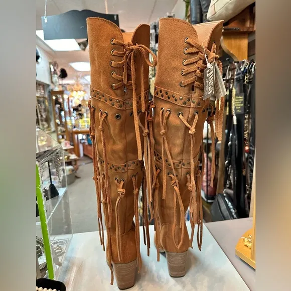 New Dingo Over The Knee Suede Fringe Pull On  Womens Boots DI 268 Size 6.5