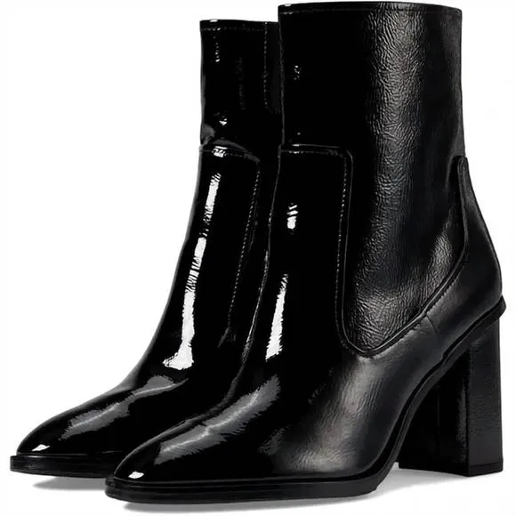 NEW DONALD PLINER women's maymici heeled bootie in black patent