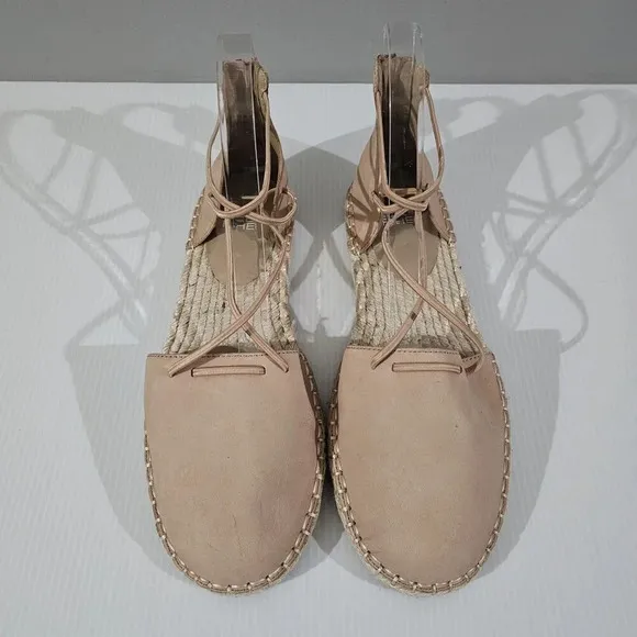 NEW Eileen Fisher Lace Up Flat Espadrille Sandal Beige Leather 9.5