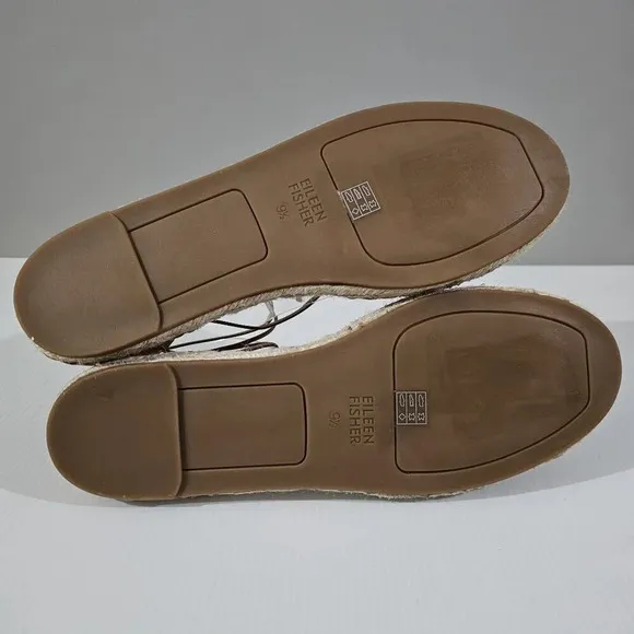 NEW Eileen Fisher Lace Up Flat Espadrille Sandal Beige Leather 9.5