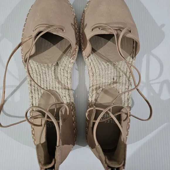 NEW Eileen Fisher Lace Up Flat Espadrille Sandal Beige Leather 9.5