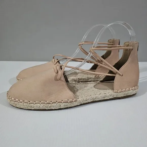 NEW Eileen Fisher Lace Up Flat Espadrille Sandal Beige Leather 9.5
