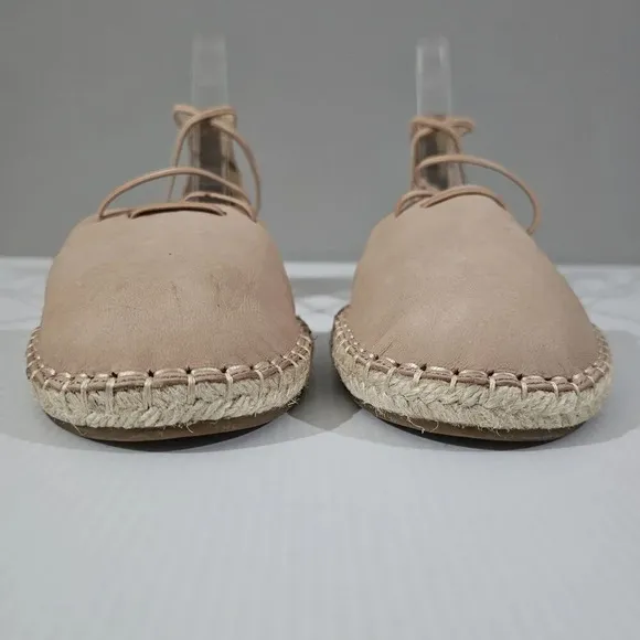 NEW Eileen Fisher Lace Up Flat Espadrille Sandal Beige Leather 9.5
