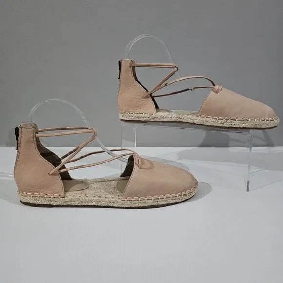 NEW Eileen Fisher Lace Up Flat Espadrille Sandal Beige Leather 9.5