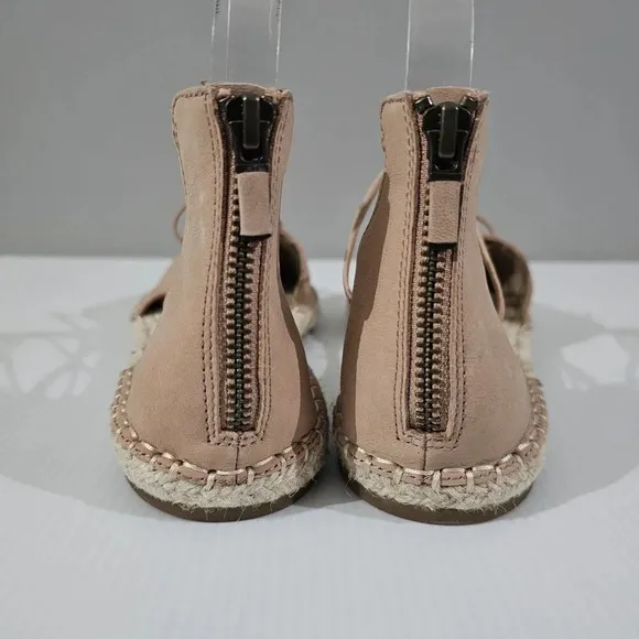 NEW Eileen Fisher Lace Up Flat Espadrille Sandal Beige Leather 9.5
