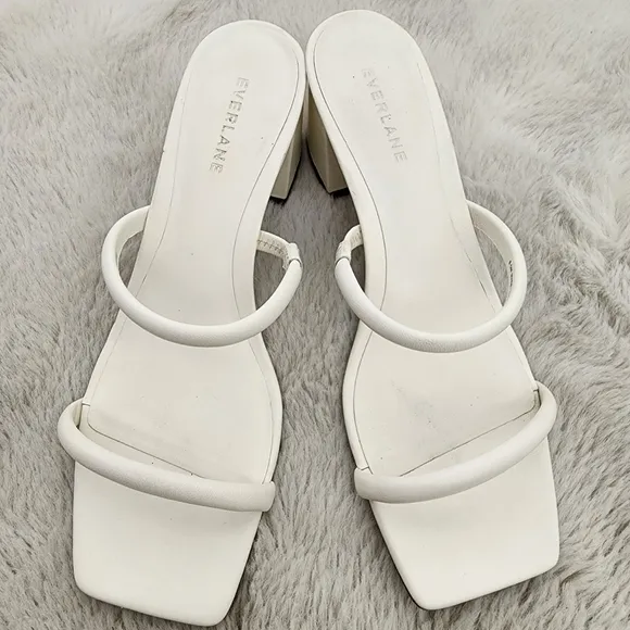 NEW Everlane White Leather Double Strap Block Heel Sandals