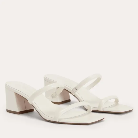 NEW Everlane White Leather Double Strap Block Heel Sandals