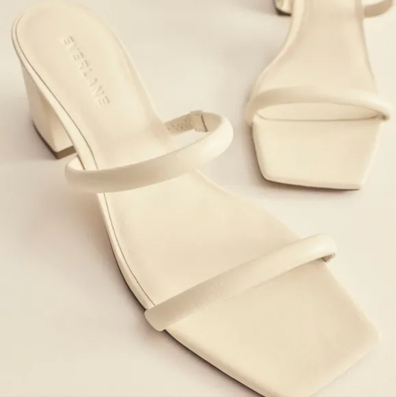 NEW Everlane White Leather Double Strap Block Heel Sandals