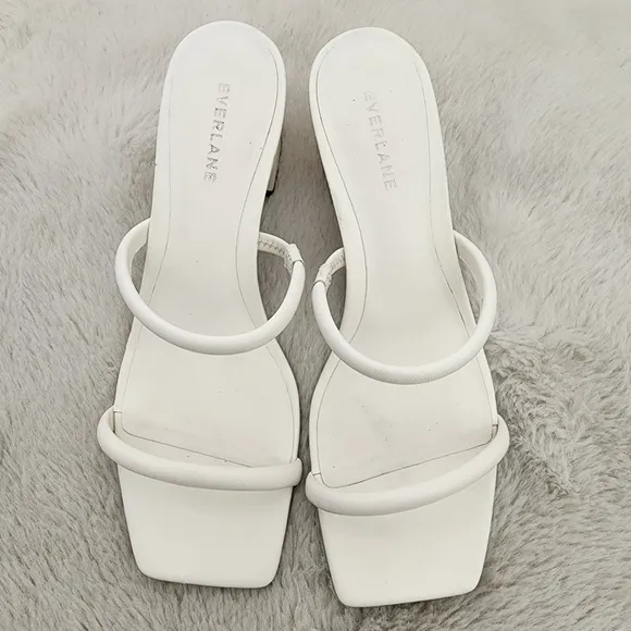 NEW Everlane White Leather Double Strap Block Heel Sandals