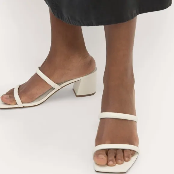 NEW Everlane White Leather Double Strap Block Heel Sandals
