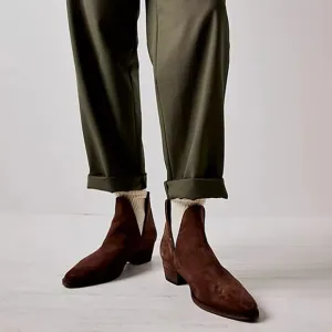 New Free People Charm Double V Brown Suede Ankle Boots Size 37.5