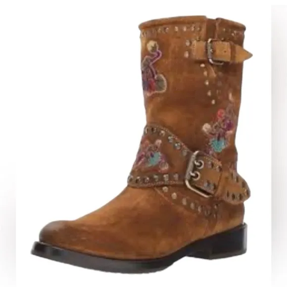 NEW Frye  Embroidered Brown Suede Ankle Boots