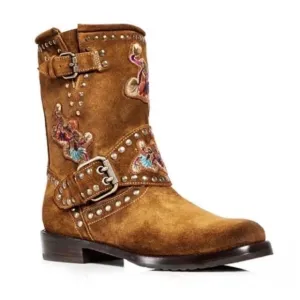 NEW Frye  Embroidered Brown Suede Ankle Boots