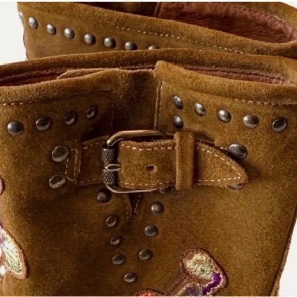 NEW Frye  Embroidered Brown Suede Ankle Boots