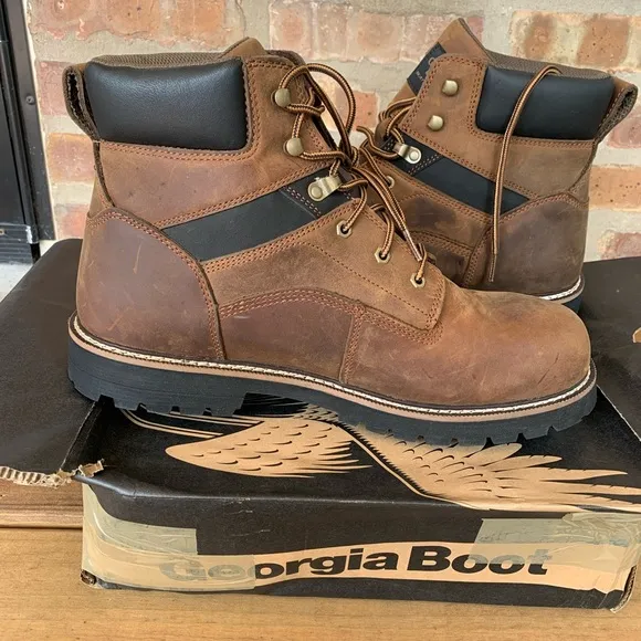 New‎ Georgia Boots Waterproof 6” Brown Leather Work Boots Size 14M Lace Up B