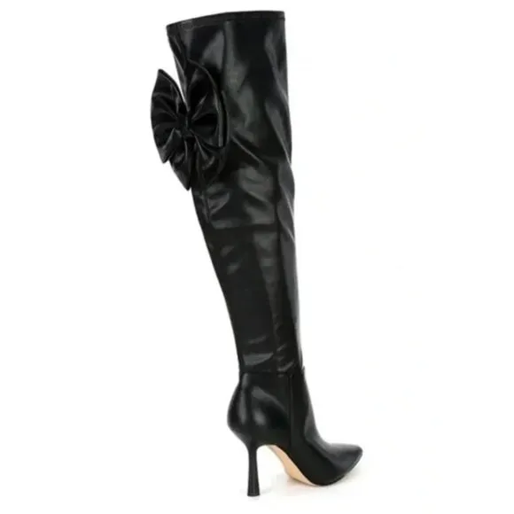 NEW Gianni Bini Delilah Bow Back Stretch Over-the-Knee Boots in Black