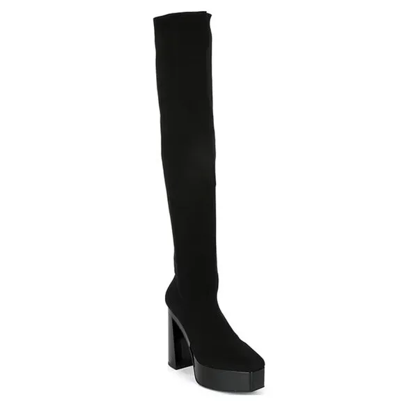 NEW Gianni Bini Jarvis Stretch Thick Knit Over-the-Knee Platform Boots in Black