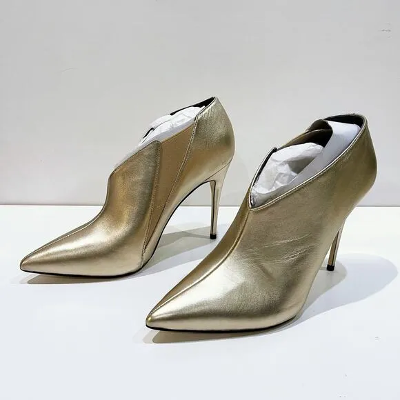 NEW Guess 9 Ondrea Leather Pointed Toe Classic Pumps Gold Shootie Heels Bootie