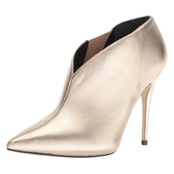 NEW Guess 9 Ondrea Leather Pointed Toe Classic Pumps Gold Shootie Heels Bootie