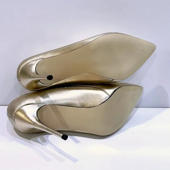 NEW Guess 9 Ondrea Leather Pointed Toe Classic Pumps Gold Shootie Heels Bootie