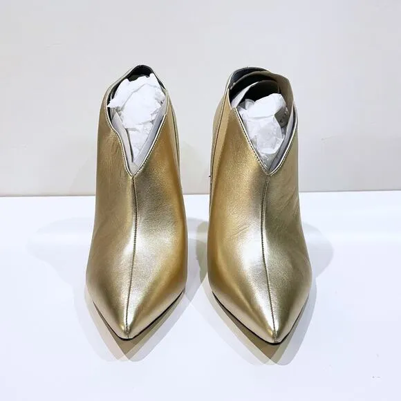 NEW Guess 9 Ondrea Leather Pointed Toe Classic Pumps Gold Shootie Heels Bootie