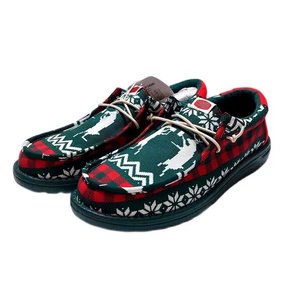 NEW HEY DUDE WALLY HOLIDAY CHEERS SLIP ON SHOES GREEN MULTI MENS‎ 8