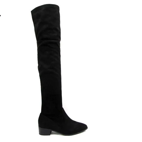 New in Box Elegant Faux Suede Knee-High Black Boots: Available in Various Sizes