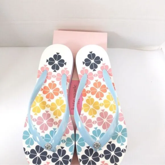 New! KATE SPADE Logo Floral Flyaway Flip Flop Thong Sandals Size 7 Spade Flower